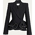 Alexander McQueen Wool Peplum Blazer Jacket with Zipper Detail