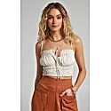 Amalie the Label Xanthe Tiered Ruched Crop Top in Oat