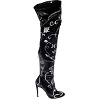 Aquazzura Black Velvet Floral over the Knee Boots