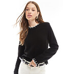 ASOS Knitted Jumper with Blanket Stitch Detail in Black