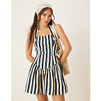 ASOS Design Halter Mini Dress with Ruffle Hem in Stripe