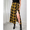 ASOS Design Midi Skirt with Belt Detail in Mustard Plaid