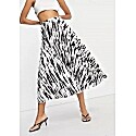 ASOS Design Satin Pleated Midi Skirt in Mono Zebra Print