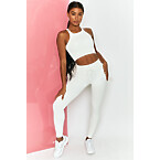 Bo & Tee Ribbed Tie Front Full Length Leggings in White