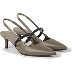 Brunello Cucinelli Nappa Leather City Heels with Shiny Strap in Light Grey