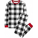 Childrens Place Adult Matching Family Thermal Buffalo Plaid Cotton Pajamas in Black