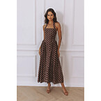 Chic Le Frique Sammi Halter Midi Dress Choc/Lemon Polka