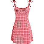 Cider Scoop Neckline Check Knotted Mini Dress