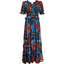 Farm Rio Blue Cool Leopard Ruffle Maxi Dress
