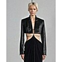 Grace Ling Cropped Leather Blazer with Slender Rectangle Lapel
