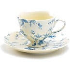 Grace Teaware Blue Rose Toile Fine Porcelain Tea Cup and Saucer