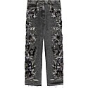 Gucci Denim Trouser with Floral Embroidery in Black