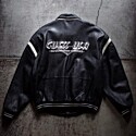 Guess Embroidered Zip-Up Genuine Leather Racing Jacket
