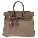 Hermes Birkin 25 Grizzly Gris Caillou Etoupe Swift Leather Bag