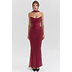 House of CB Cassidy Cabernet Fluted Hem Mesh Maxi Skirt