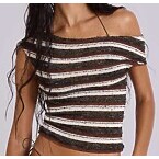 Jaded London Cata Brown Stripe Asymmetric Ruffle Knit Top