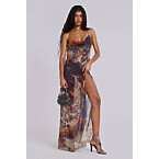 Jaded London Dahlia Cowl Beaded Backless Chiffon Maxi Dress in Lusco