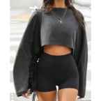 Joah Brown Slouchy Crop Long Sleeve in Washed Black