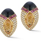 Joseph Saidian & Sons Vintage Citrine Onyx Ruby and Diamond Earrings