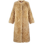 Kulakovsky Deriha Long Shearling Coat with Removable Collar in Beige