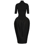 Magda Butrym High-Neck Puff Skirt Midi Dress in Black