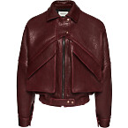 Magda Butrym Vintage Leather Bomber Jacket in Embossed Burgundy