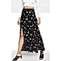 Miss Selfridge Floral Split Maxi Skirt in Black