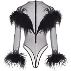 Mugler Black Feather Sheer Bodysuit