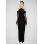 Mugler Black Rounded Bustier Velvet Gown