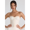 Oh Polly Melvina Ruched Lace-Up Strapless Corset Top in Ivory