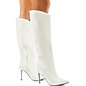 Public Desire Thriller White Pointed Stiletto Heeled Knee High Boots