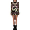 Roberto Cavalli Animal Patchwork Strong-Shoulder Mini Dress