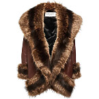 Saint Laurent Animal-Free Fur-Trimmed Leather Coat