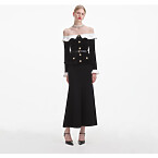 Self-Portrait Black Chenille Knit off Shoulder Midi Dress