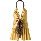 Siedres Solern Deep V-Neck Mini Dress with Printed Tie