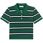 Sporty & Rich Serif Logo Silk Pique Cropped Polo in Alpine/White/Navy