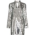 Tibi Avril Sequins Split Neck Short Dress