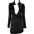 Gucci by Tom Ford Spring 2003 Black Raw Ribbon Plunging Mini Dress