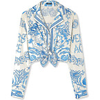 Versace Underwater Barocco Knotted Crop Cotton Shirt