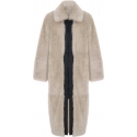 Zeynep Arcay Long Shearling Bomber in Offwhite/Black