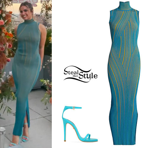 Blue Column Dress and Sandals