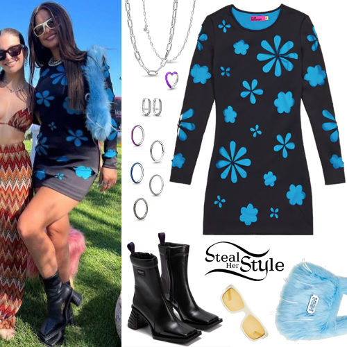 Blue Floral Dress, Black Boots