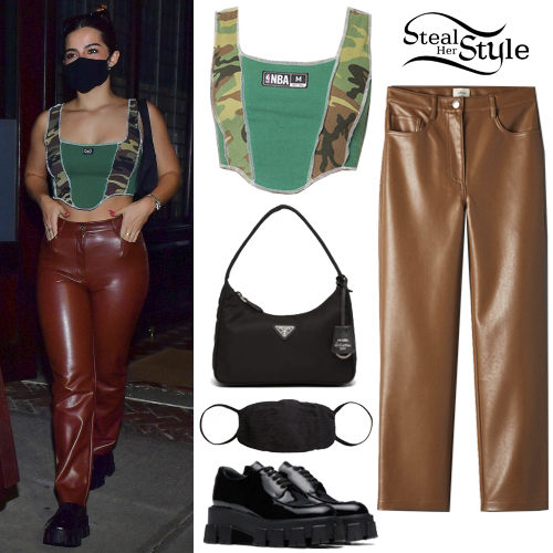 Green Crop Top, Brown Pants