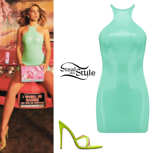 Green Latex Dress and Sandals