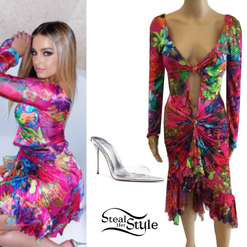 Versace Printed Open-Back Dress and Clear Slippers