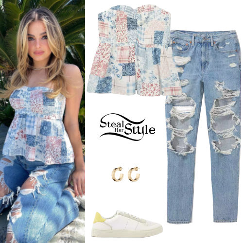 Patchwork Babydoll Top and Heavily Distressed Jeans