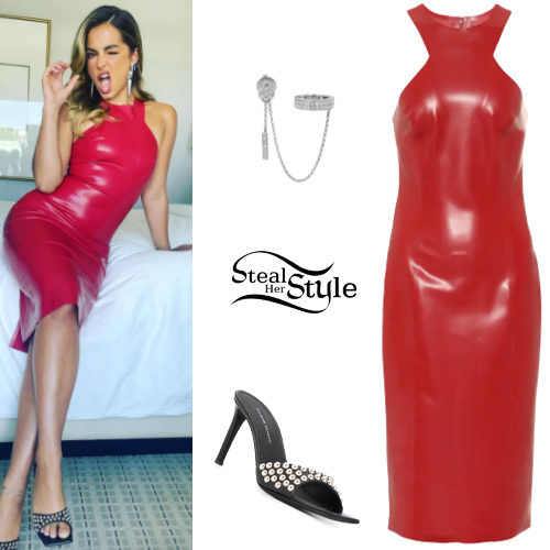 Red Dress, Studded Mules