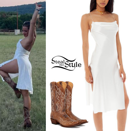 White Satin Midi Dress and Cowboy Boots