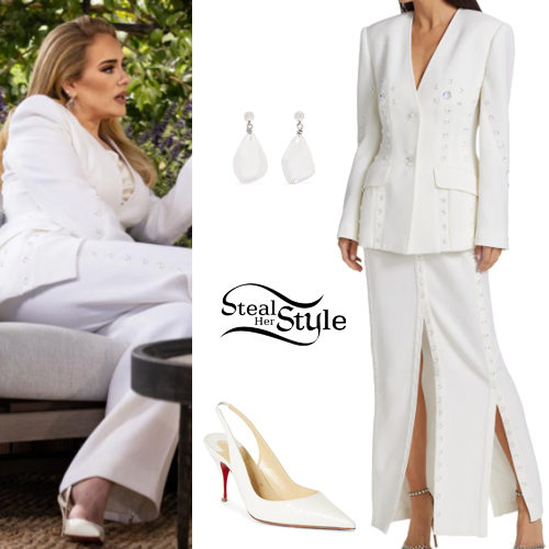 White Embellished Suit and Pumps