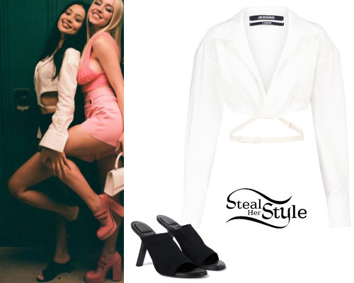 White Shirt, Mule Sandals